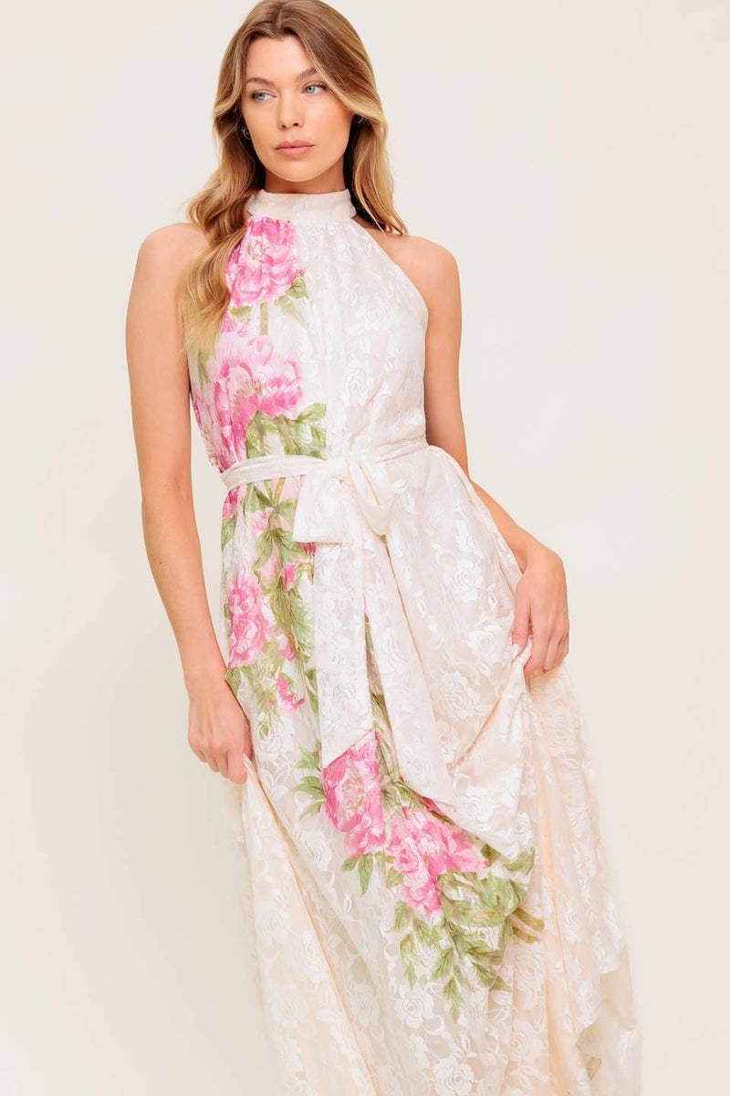 BOTANICAL DREAM WOVEN LACE MAXI DRESS