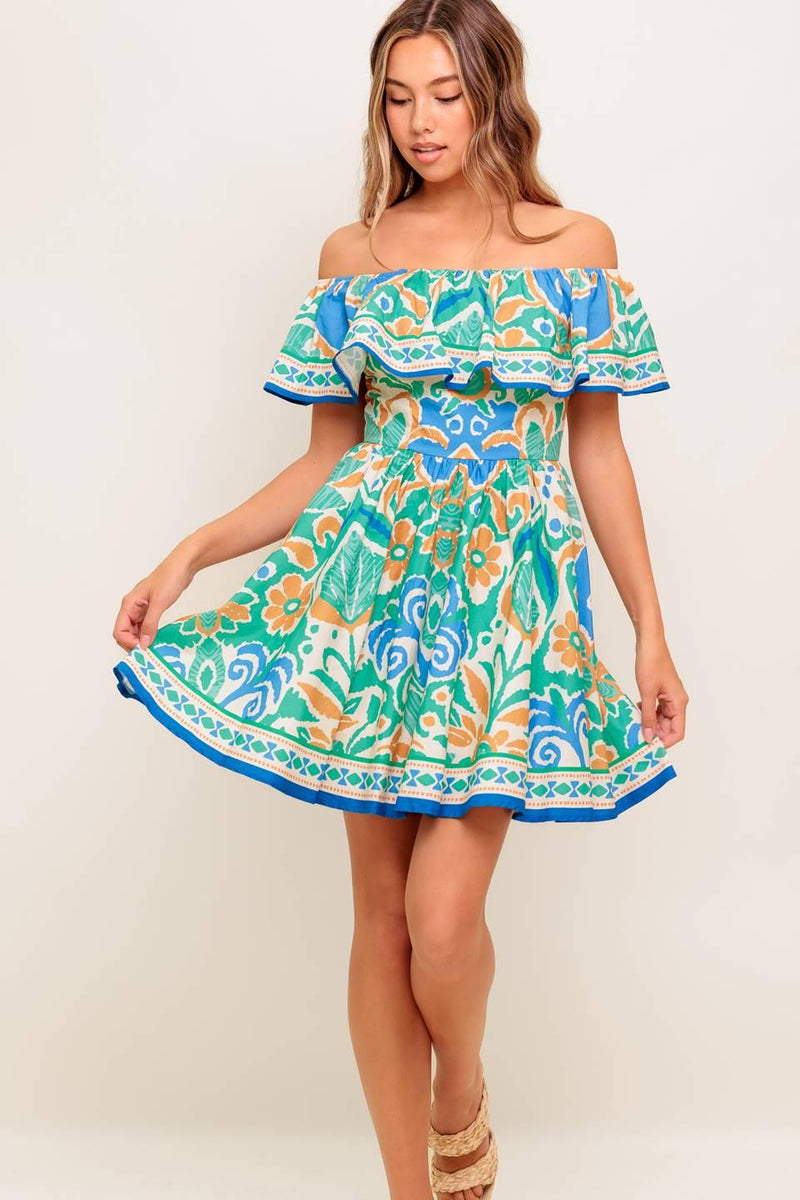 COASTAL LOVE SAGE BLUE WOVEN MINI DRESS