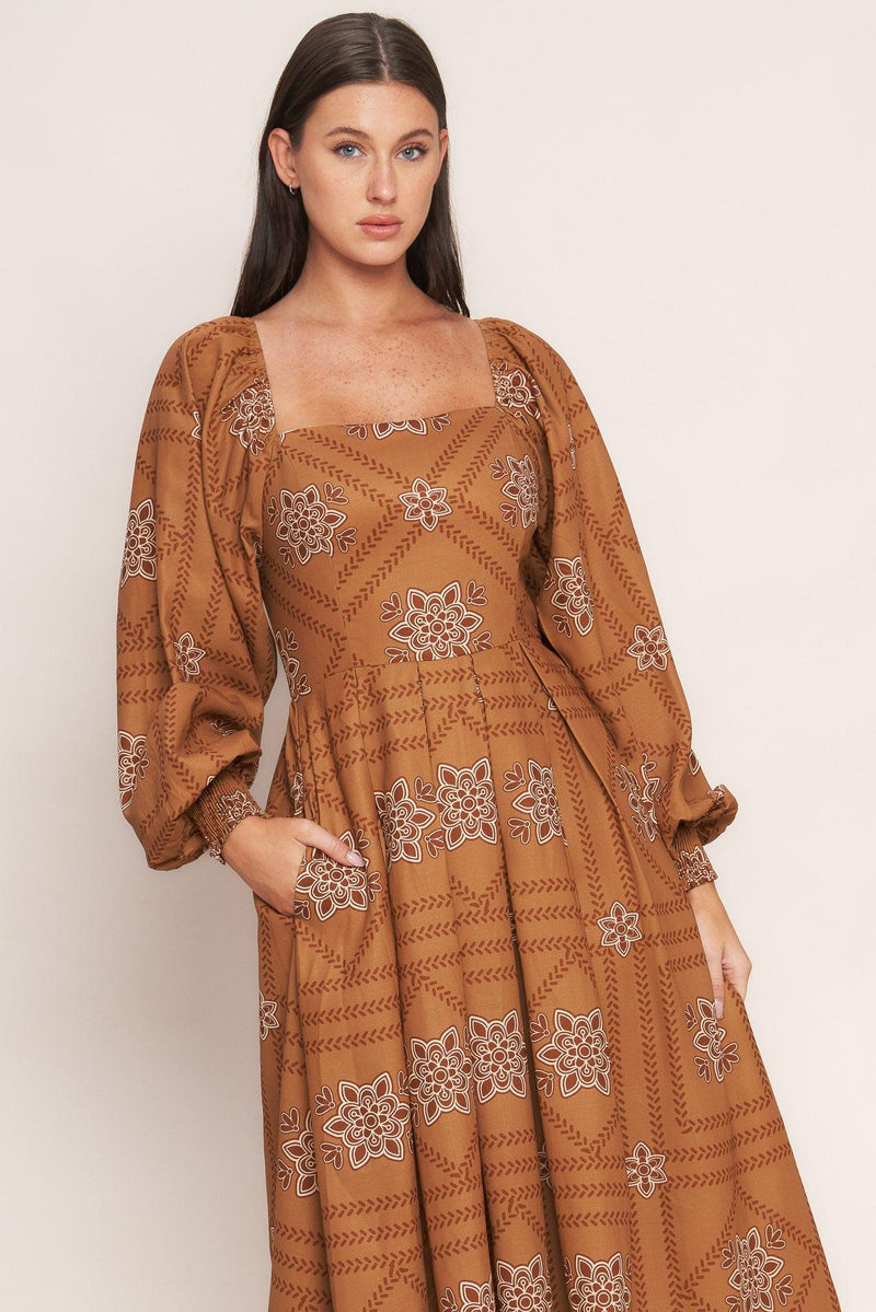 SOUTHWEST SQUARES WOVEN MIDI DRESS