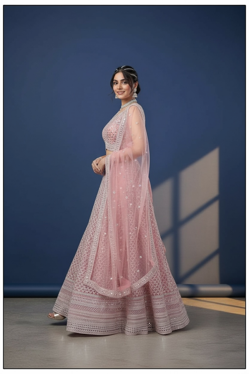 Blush Pink Lehenga Choli - Wedding Party Wear Set