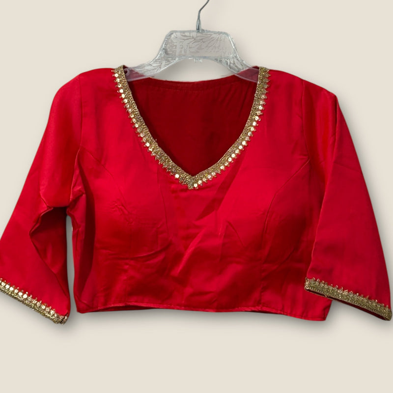 Plain red satin silk blouse