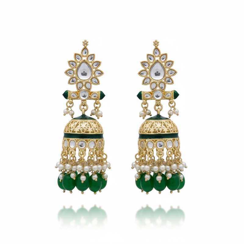 Green jhumki : Kundan Meenakari