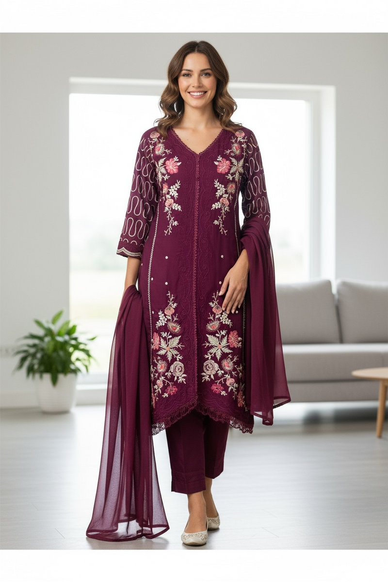 Kurti Pant set : Color wine