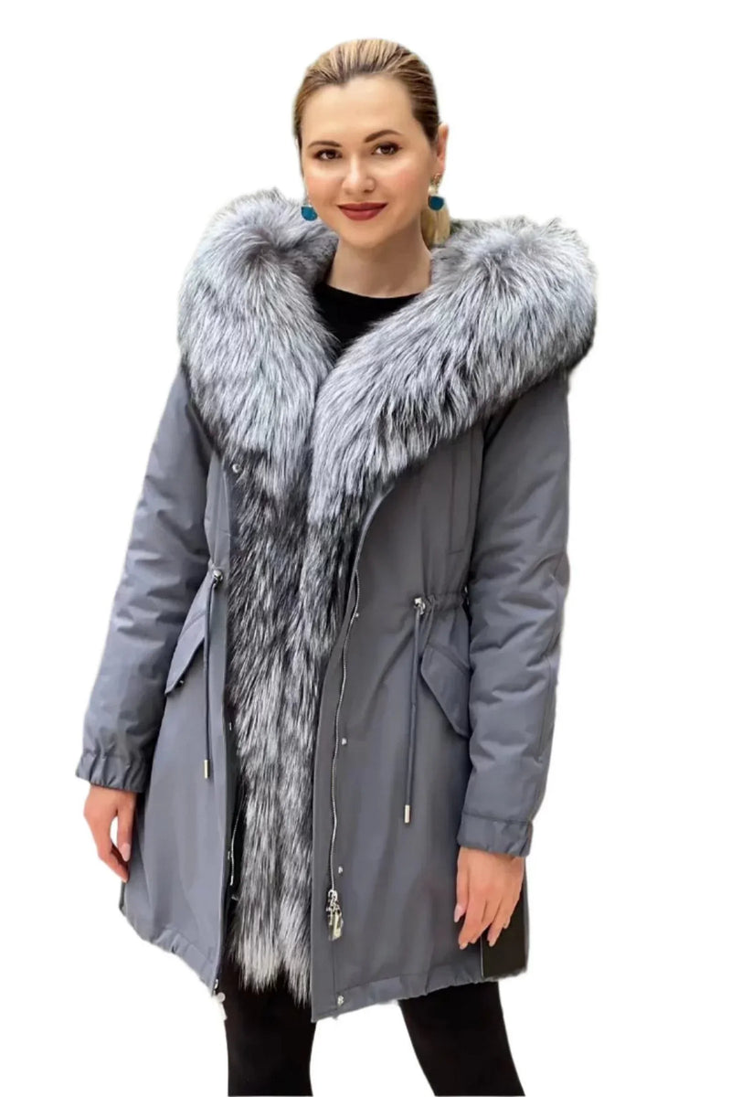 Silver Fox Fur Trim Rabbit Fur Insulated Parka