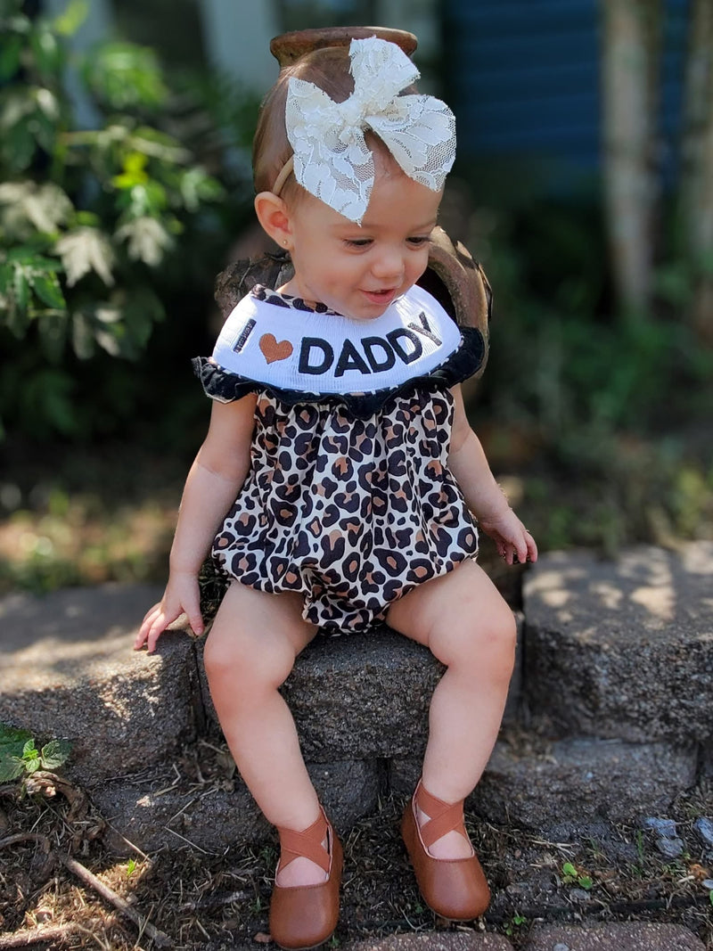 Smocked leopard I love daddy romper