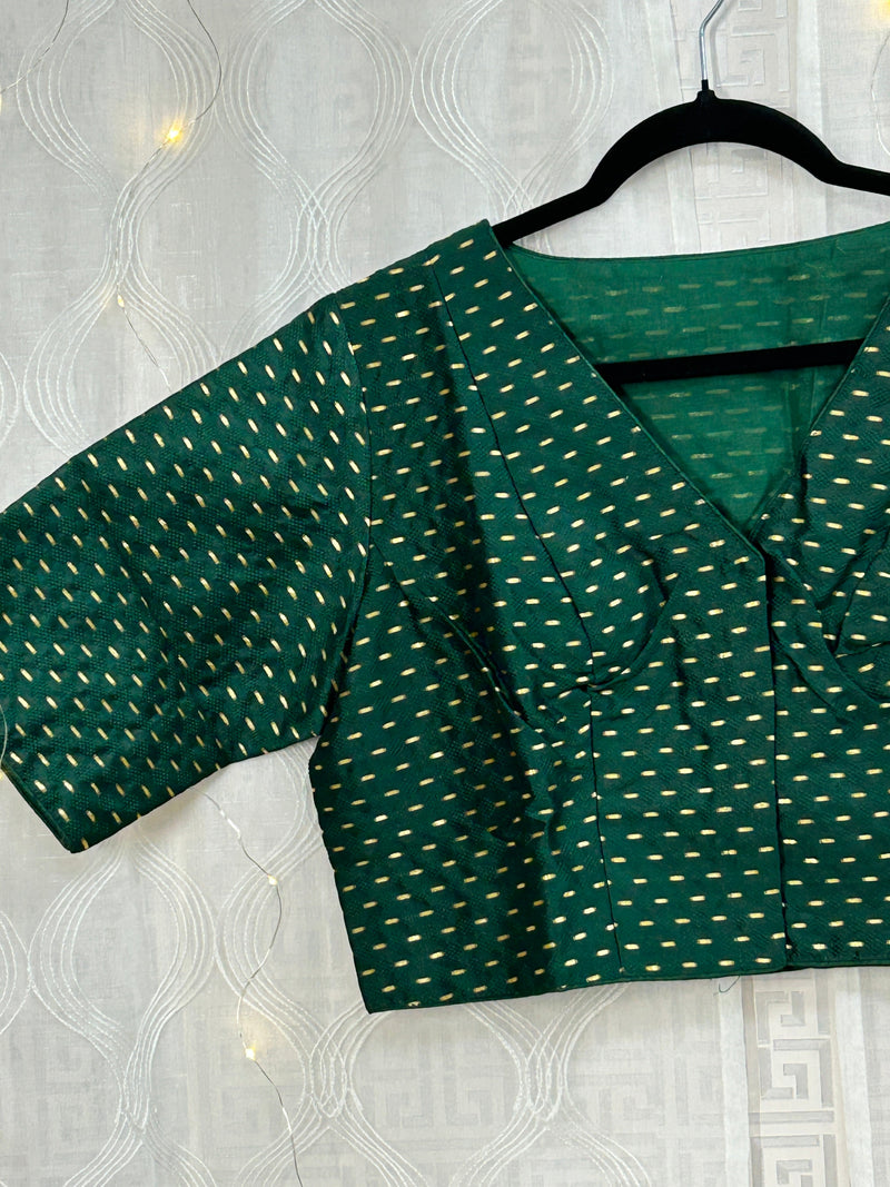 V neck blouse : bottle green color