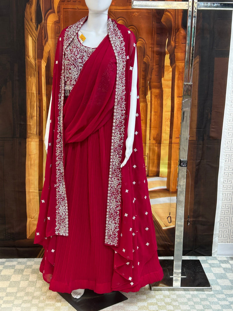 Dark pink lehenga Choli set with jacket and pre stitched dupatta