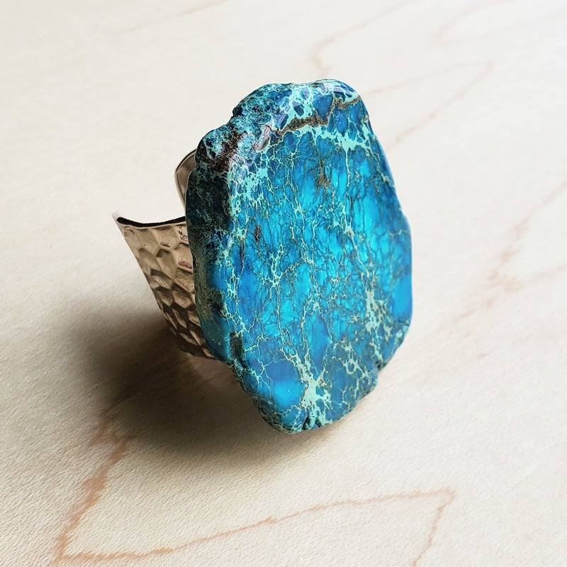 Blue Regalite Chunky Statement Ring 012k