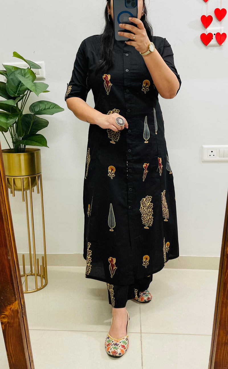 Famous BlacK Ikkat Print Fine Cotton Designer Co-erd Set