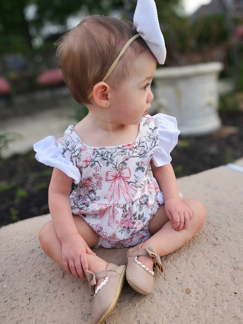Floral bows ruffle romper