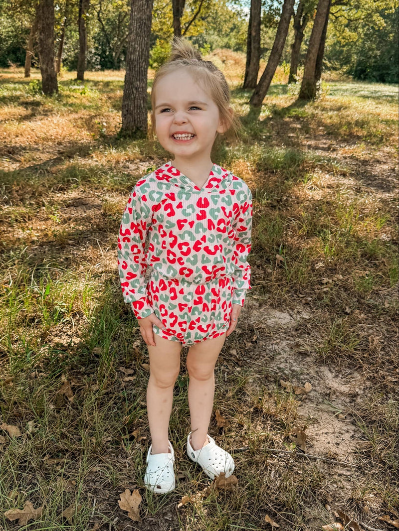 Christmas leopard Ribbed Hooded romper