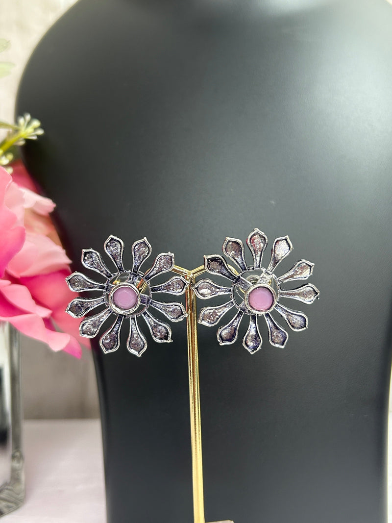 Oxidized earrings with pink stone