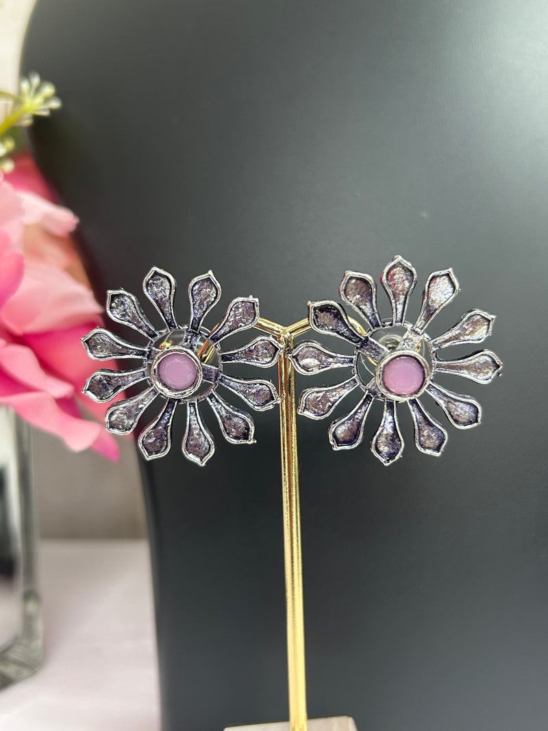 Oxidized earrings with pink stone