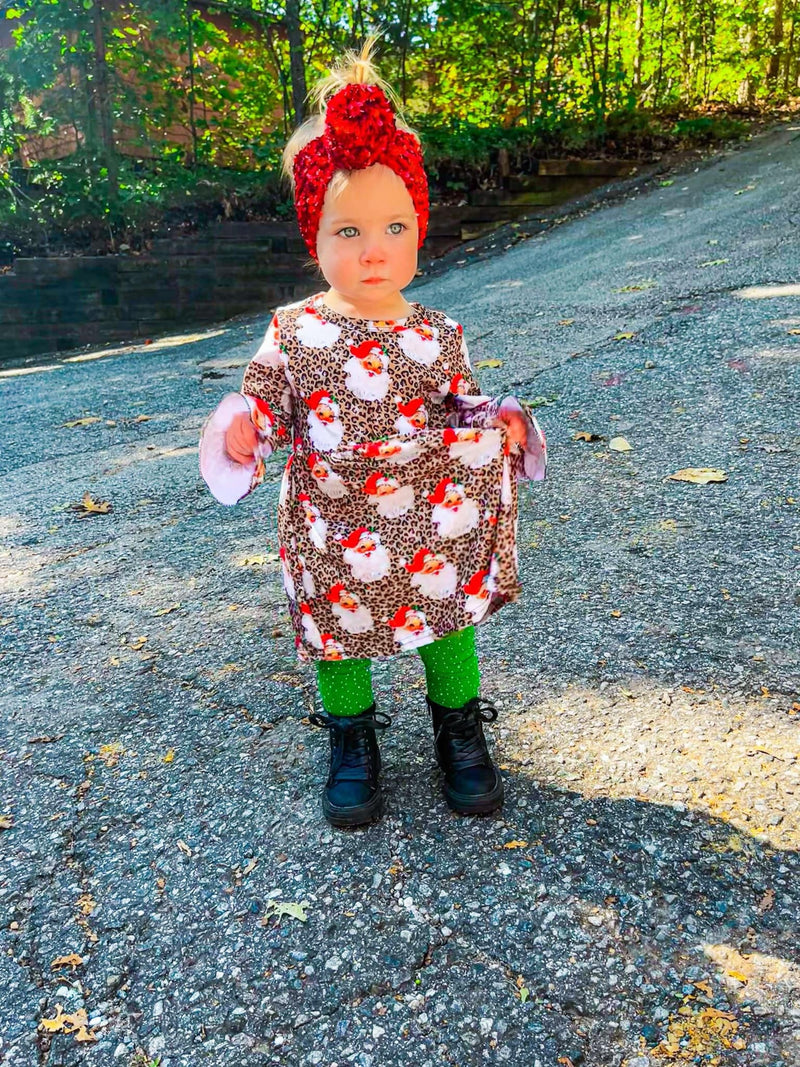 Leopard santa bell sleeve dress