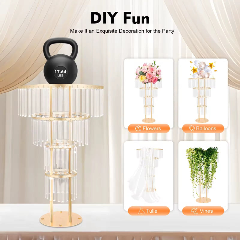 Luxe Wedding Party Centerpiece - 35 Inch Gold Crystal Stand