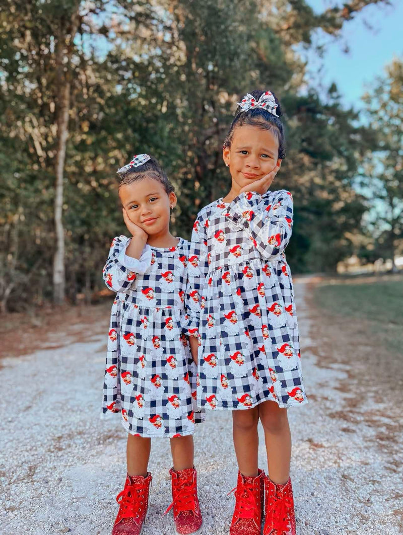 Checkered santa bell sleeve dress