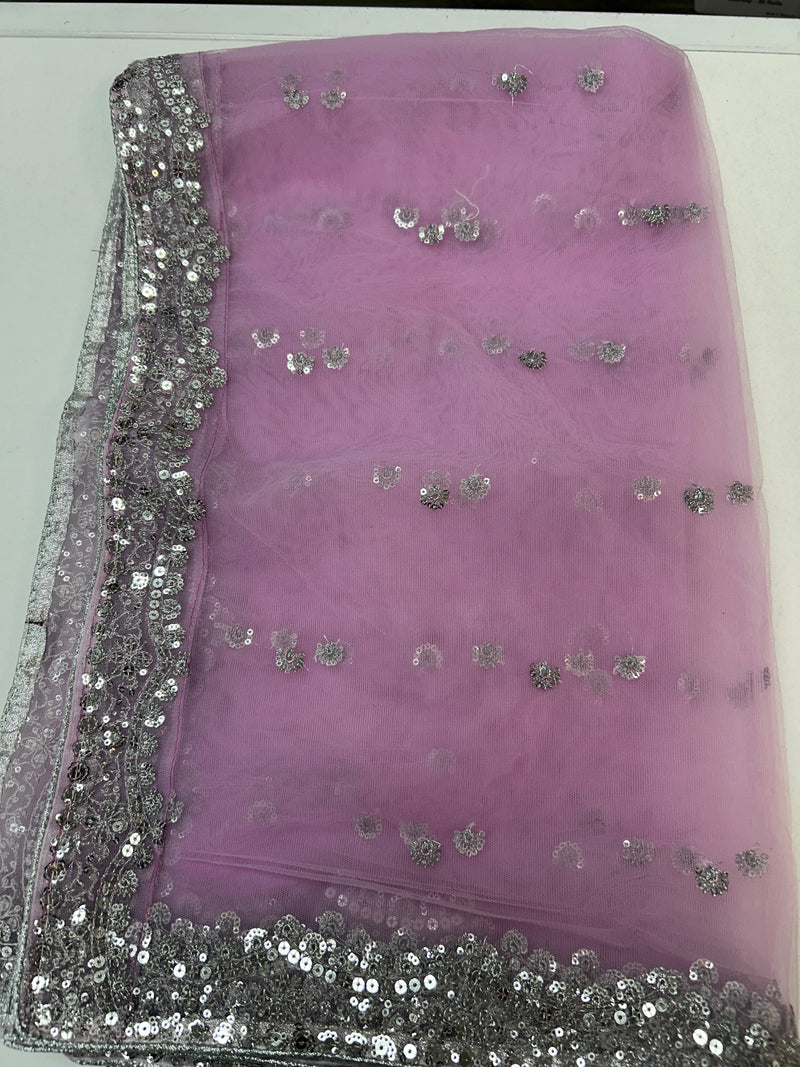 Lilac silver sequin work