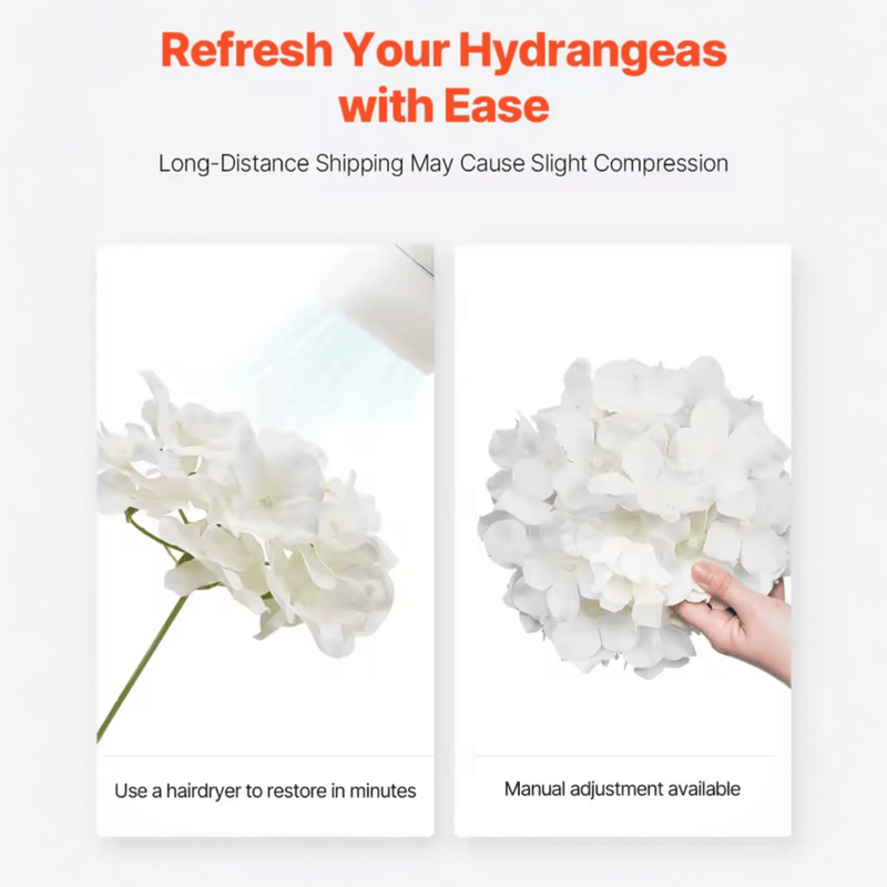 White Hydrangea Flowers - 6 Inch Faux Lifelike Stems 10-Pack