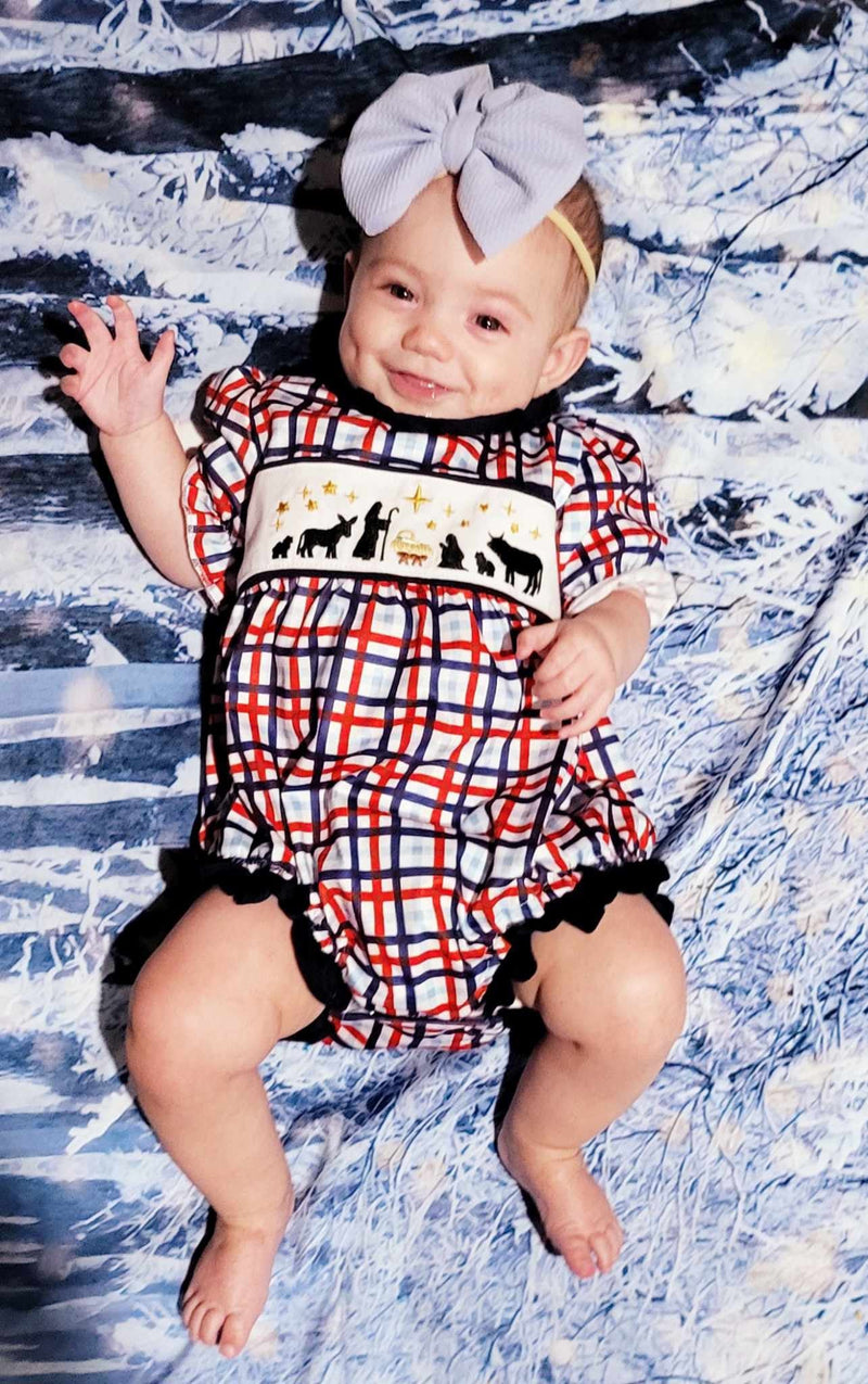 Nativity plaid embroidery Romper
