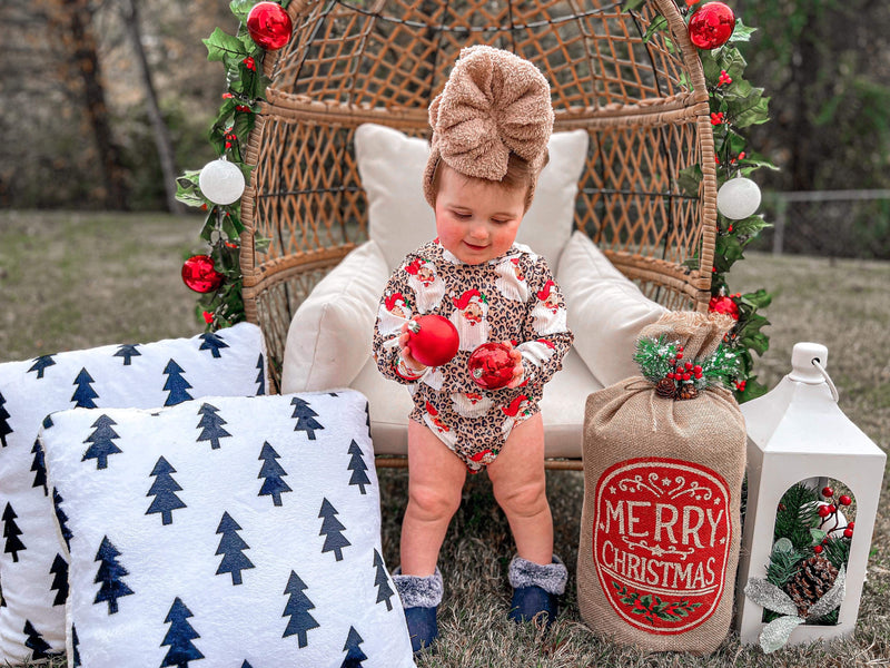 Leopard Santa Ribbed Hooded romper