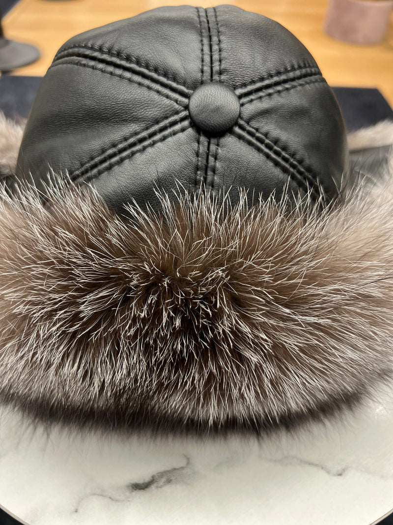 Genuine Silver Fox Fur Genuine Leather Hat