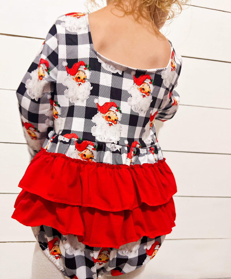Checkered Santa ruffle romper