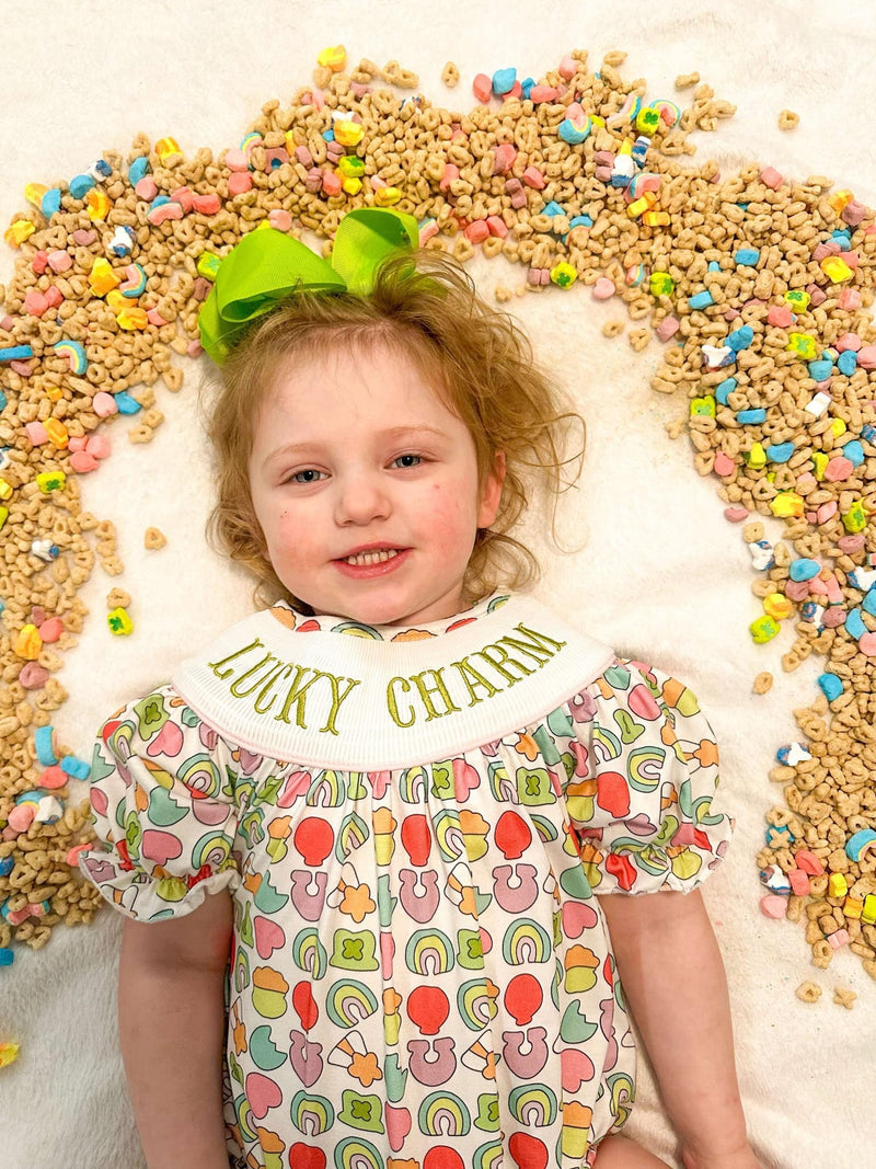 Smocked lucky charm girl romper