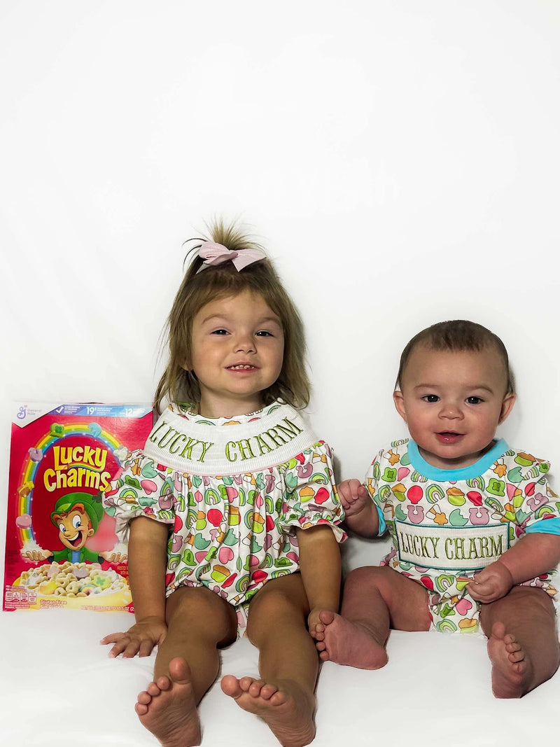 Smocked lucky charm girl romper