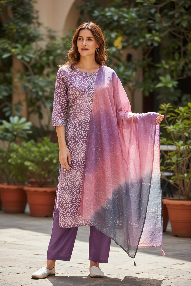 Modal silk batik print Kurti set