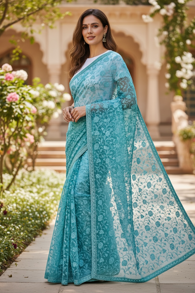 Chiffon silk saree with sequin Chikankari