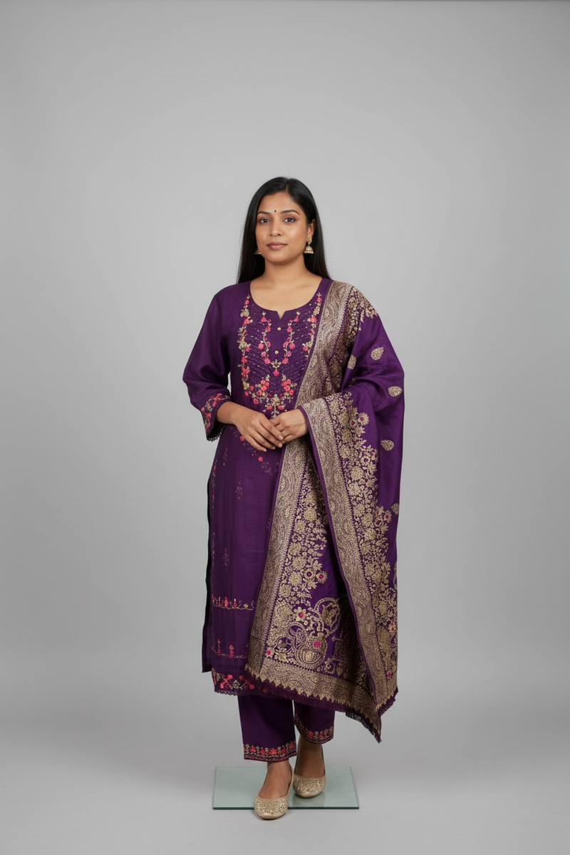Cotton silk Kurti set with banarasi dupatta