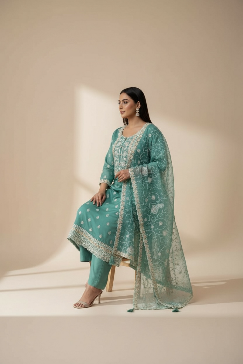 Embroidered silk salwar suit