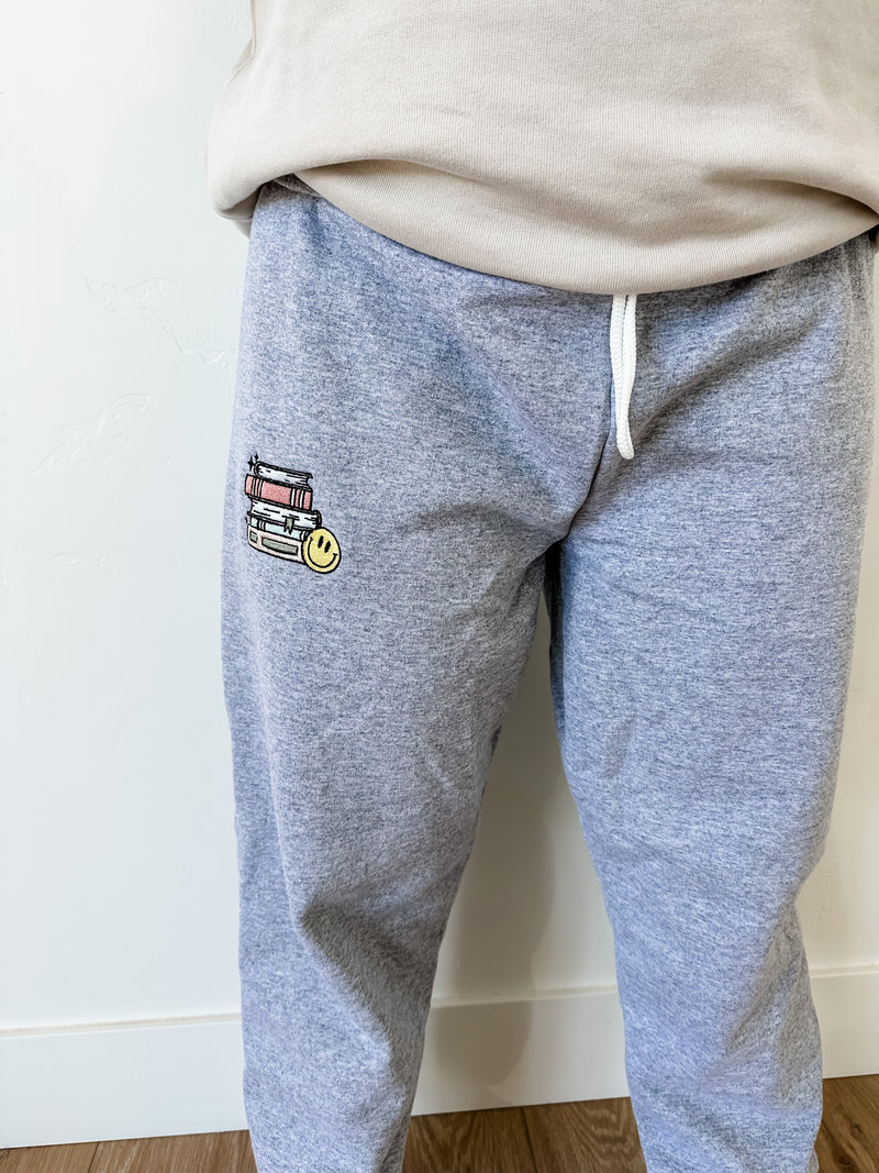 Embroidered Basic Joggers - TBR Pile of Books