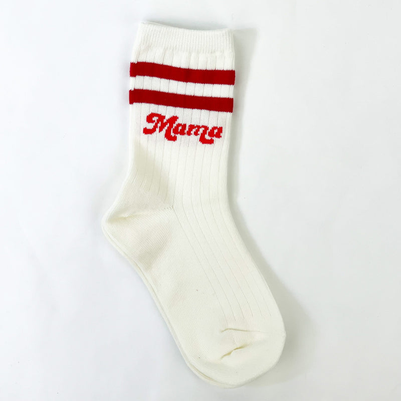 LMSS® MAMA CREW SOCKS - Cream w/ Poppy Retro Font