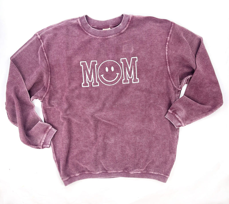 Embroidered CORDED Sweatshirt - Maroon - Mom (Smiley)
