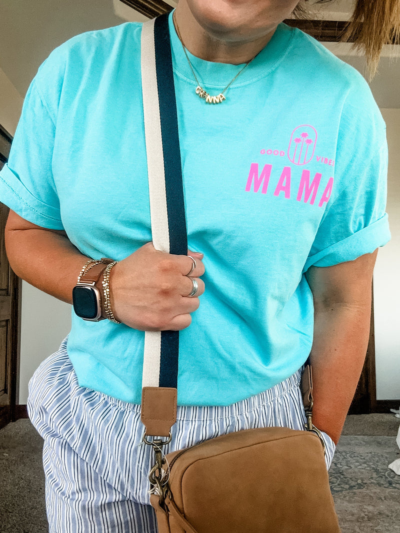 Good Vibes Mama & 3 Palm Trees (pf & b) - Comfort Colors Tee