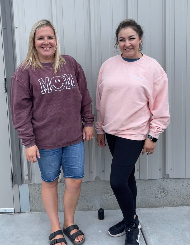 Embroidered CORDED Sweatshirt - Maroon - Mom (Smiley)