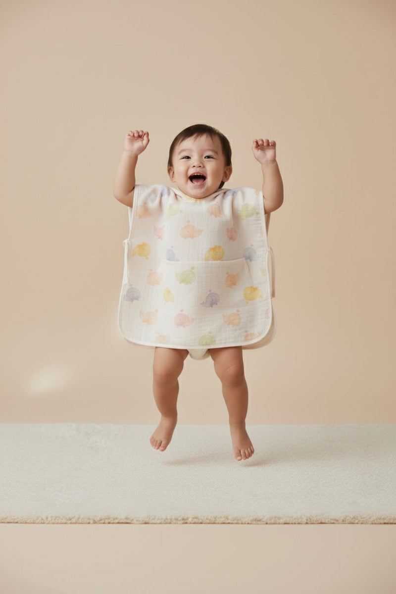 Whale Muslin Poncho- Beige