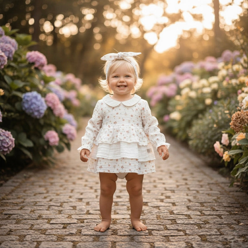 Ecru Blossom Ruffle Dress & Bow