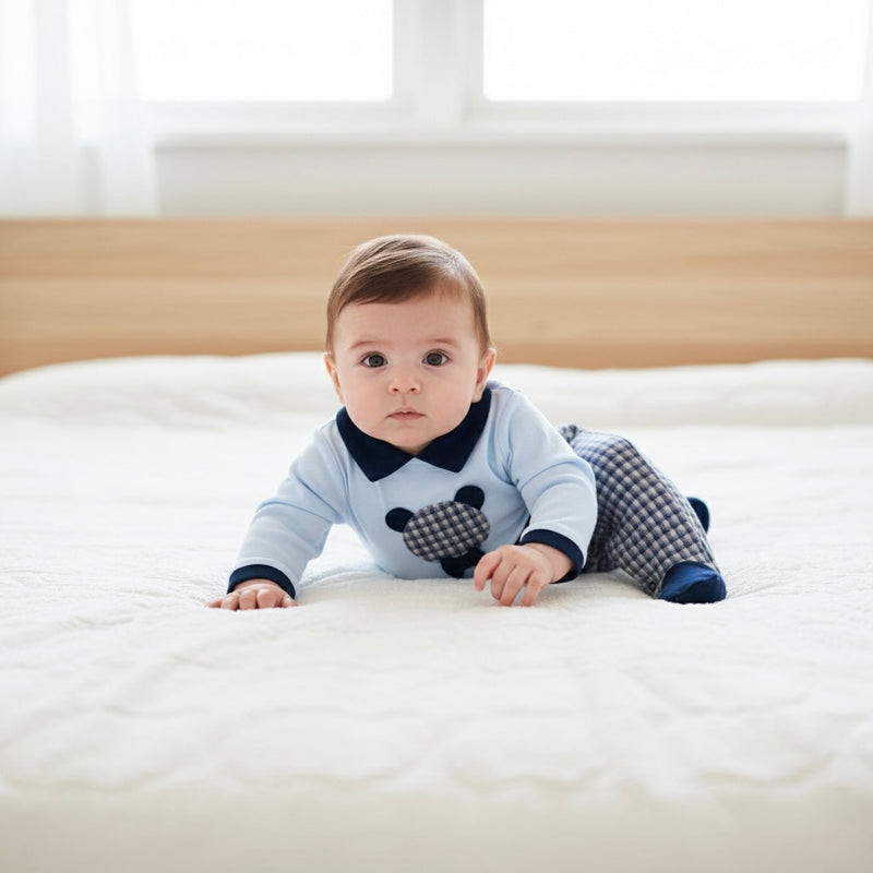 Navy Check Bear Romper