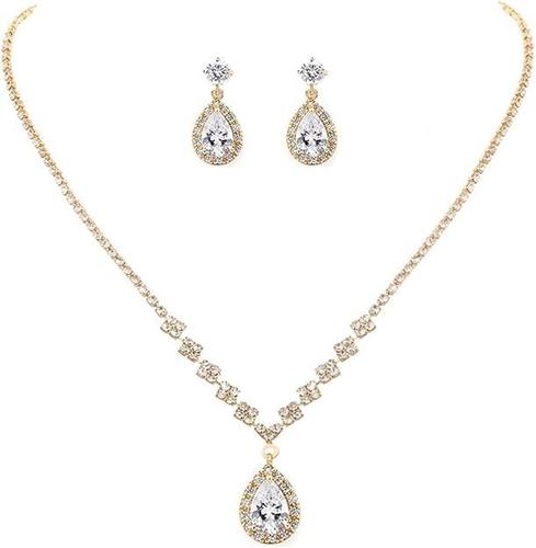 Unicra Bride Crystal Necklace Earrings Set Bridal Wedding Jewelry Sets Rhineston