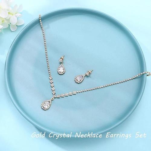 Unicra Bride Crystal Necklace Earrings Set Bridal Wedding Jewelry Sets Rhineston