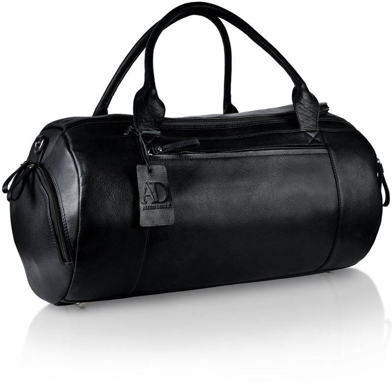 Genuine Leather Travel Duffel Bag – Shoe Compartment, Hidden AirTag Pocket