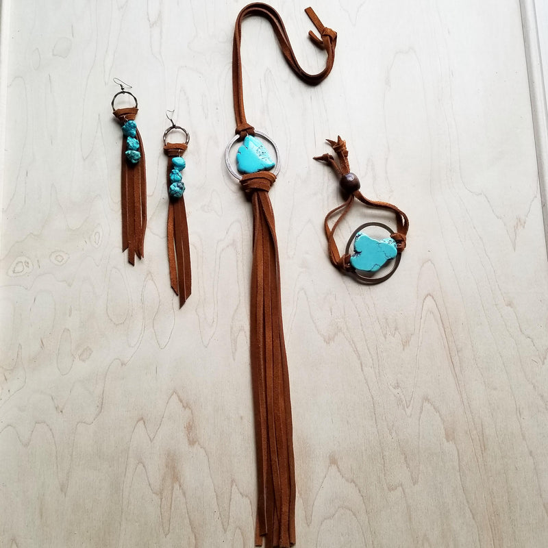 Turquoise Bracelet w/ Stone Slab & Adjustable Ties 010i