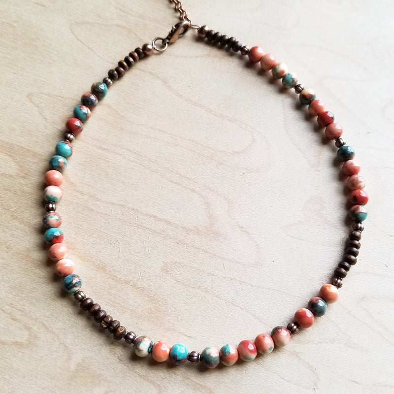 Multi-Colored Turquoise Beaded Collar Necklace 248L
