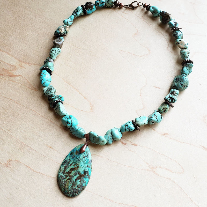 Chunky Turquoise Necklace w/ Natural Teardrop Pendant 249m