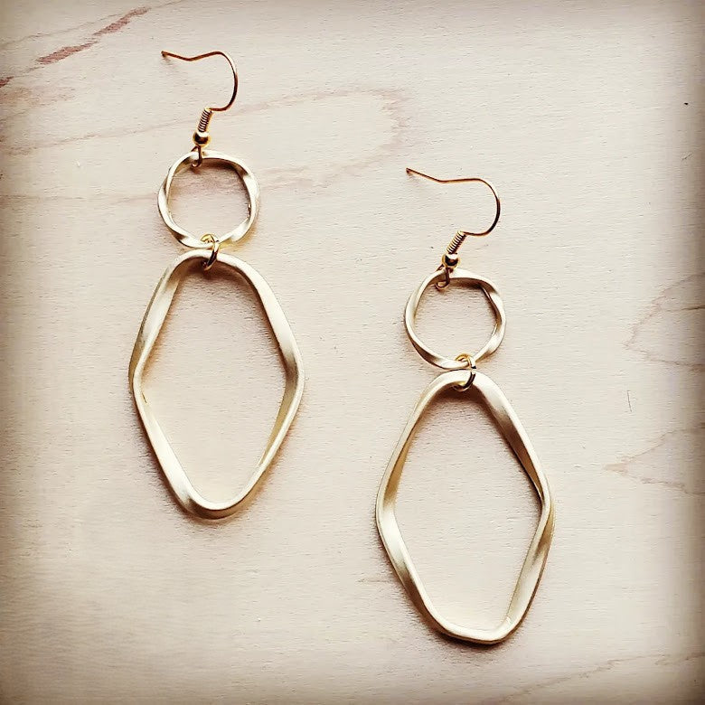 Matte Gold Hoop Earrings with Oval Hoop Dangle 203u