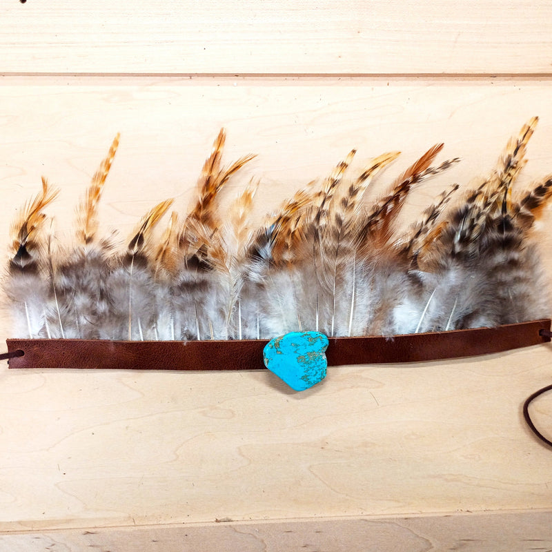 Boho Western Boot Wrap Cuff w/ Feathers & Turquoise 500f