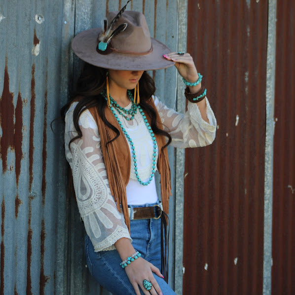 Triple Strand Blue Turquoise & Copper Collar Necklace 259e