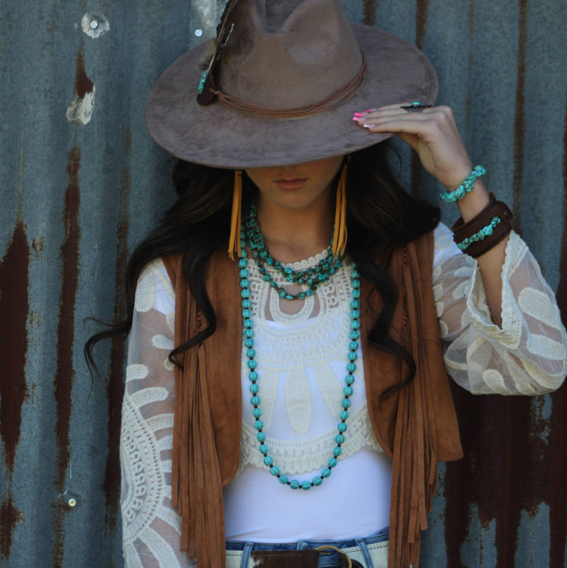 **Blue Turquoise & Wood Melon Beaded Necklace 258q